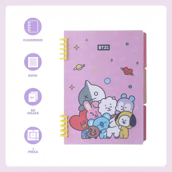 Cuaderno de Hojas Sueltas Serie Bt21 Miniso