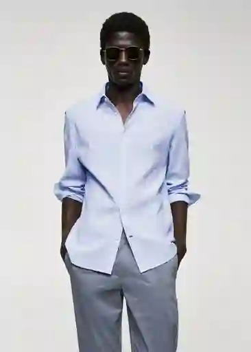 Camisa Marina Celeste Talla S Hombre Mango