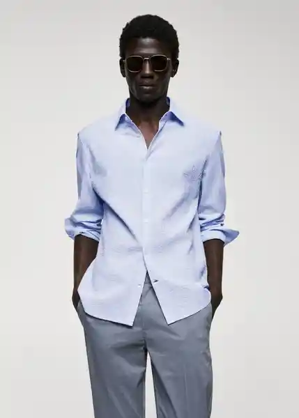 Camisa Marina Celeste Talla S Hombre Mango