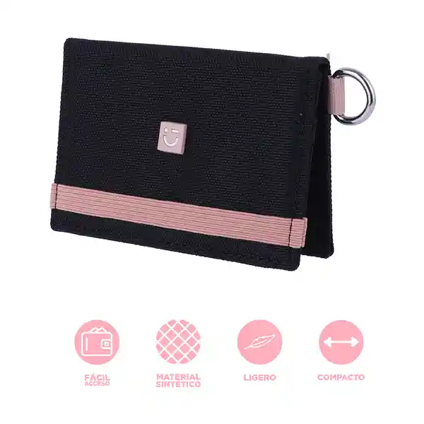 Tarjetero Negro Con Franja Rosa Miniso