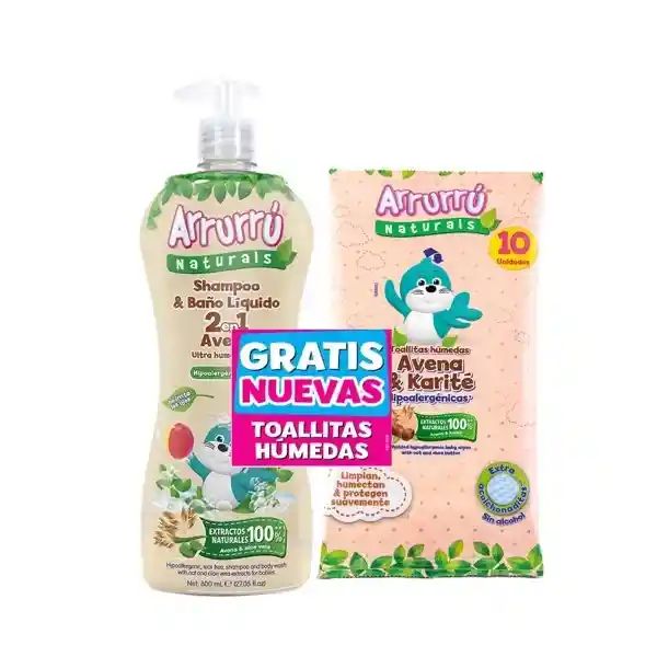 Arrurú Shampoo Naturals 2 en 1 Avena + Toallita Húmeda