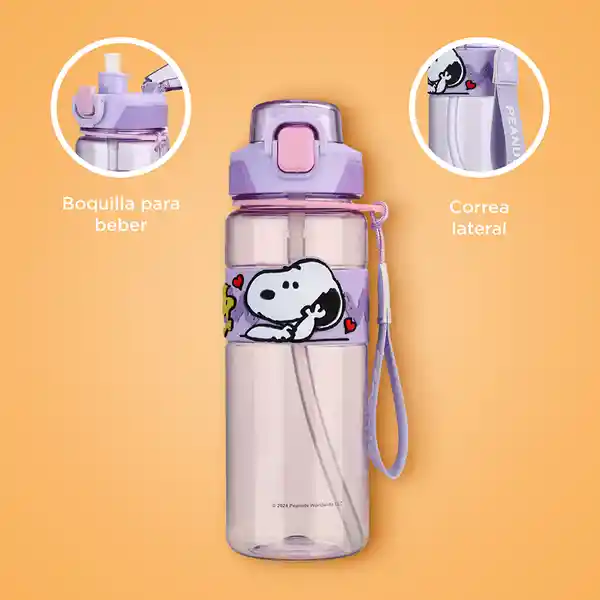 Botella de Plástico de Con Correa Snoopy Morado 800 mL Miniso