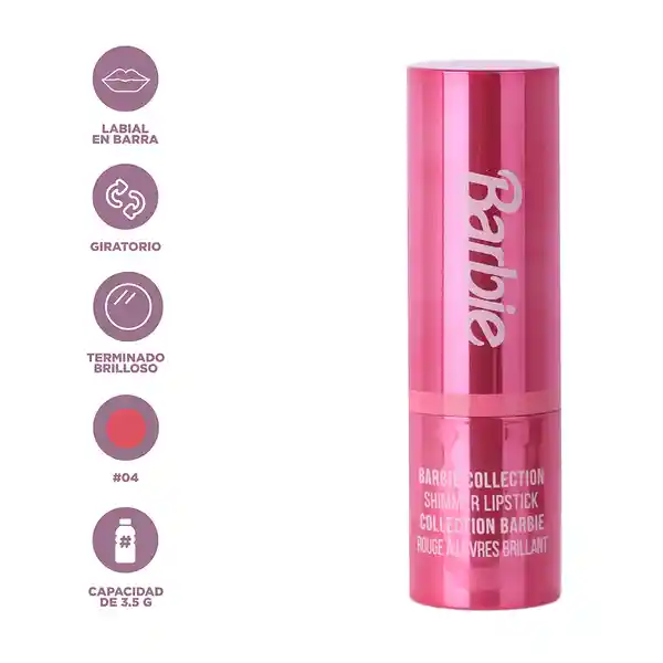 Lápiz Labial Brilloso Serie Barbie Tono 04 Miniso