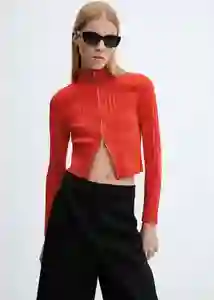 Buzo Cardigan Teriyaki Rojo Talla L Mujer Mango