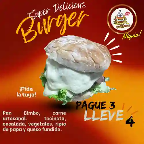 Pague 3 Lleve 4 Hamburguesas.