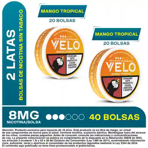 2 x Velo Nicotina Mango Tropical 8 mg