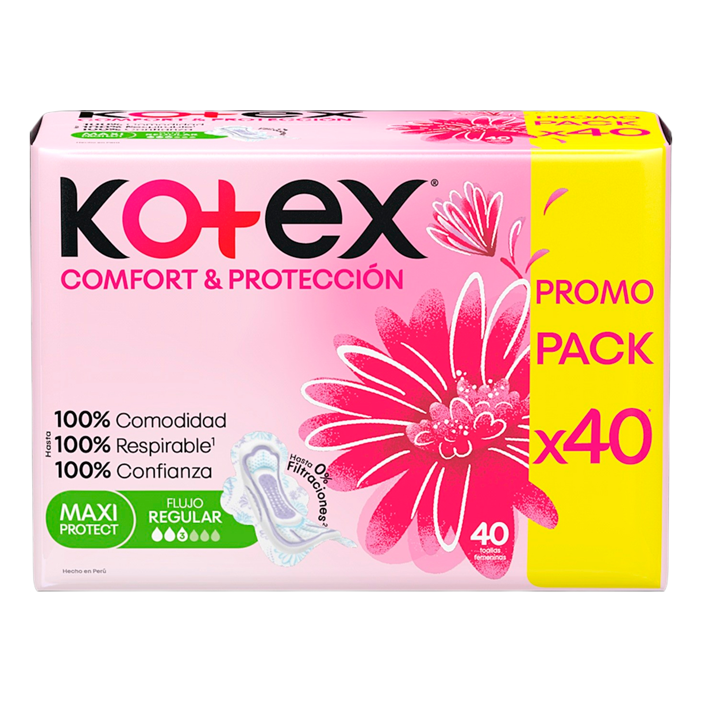 Toallas Femeninas Kotex Comfort y Protección Maxi 40U