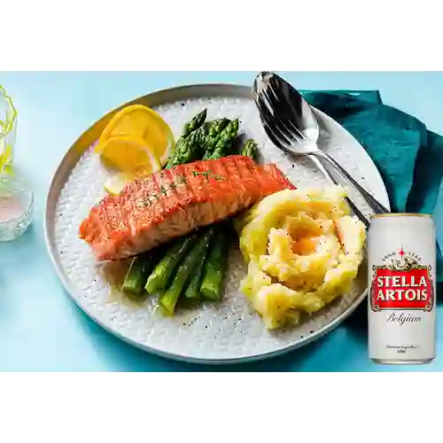 Combo Salmón + Cerveza Stella Artois Lta 269ml