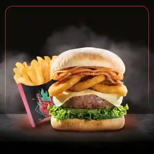 Hamburguesa black sabbath + papas