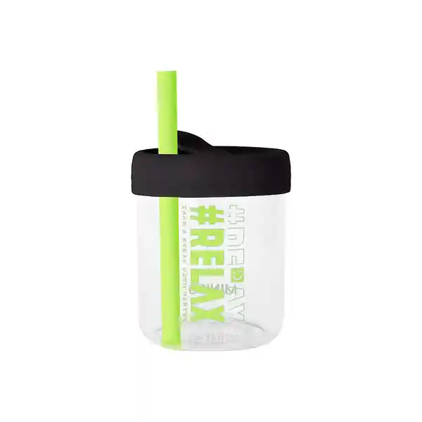 Vaso de Vidrio Con Tapa en Silicona Negro 350 mL Miniso