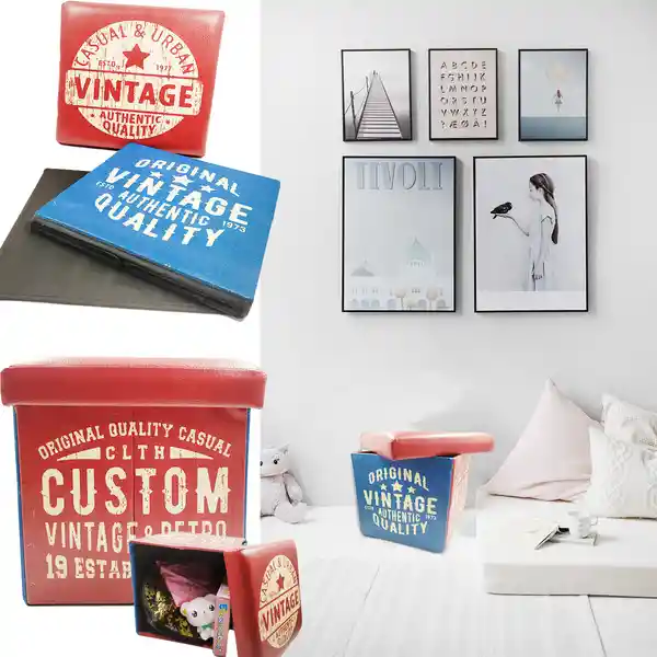 Cajón Decorativo Vintage Rojo y Azul