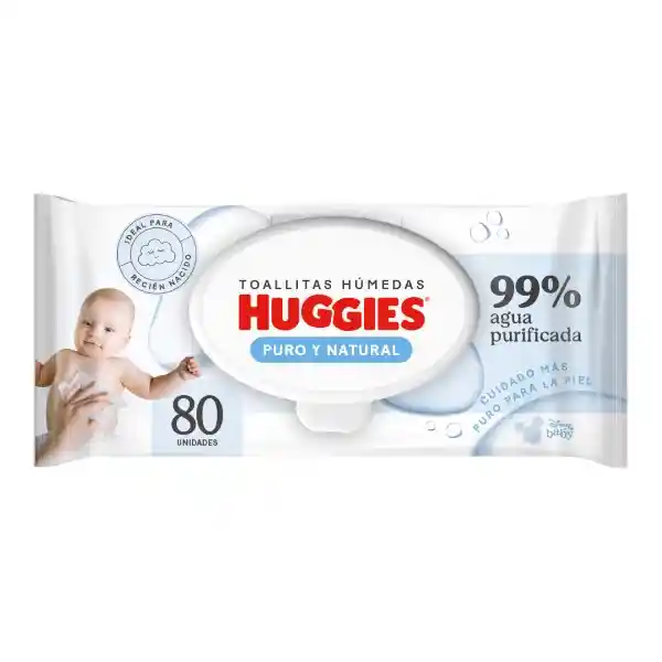 Toallitas Húmedas Huggies Puro y Natural Desechables 80 Und