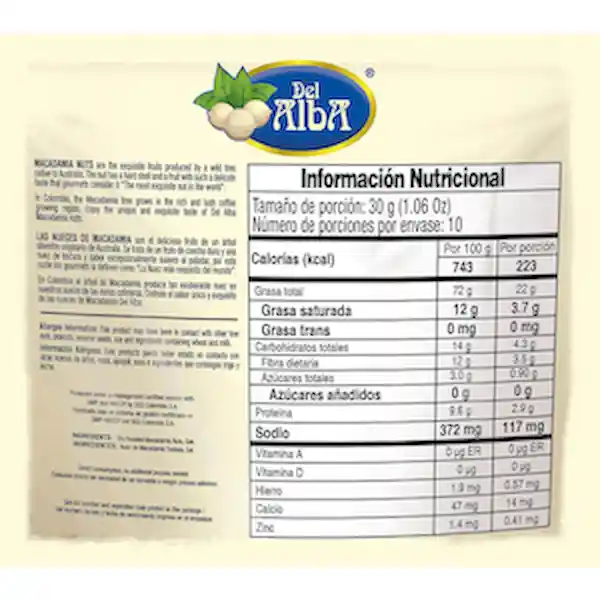 Del Alba Nueces de Macadamia Salada
