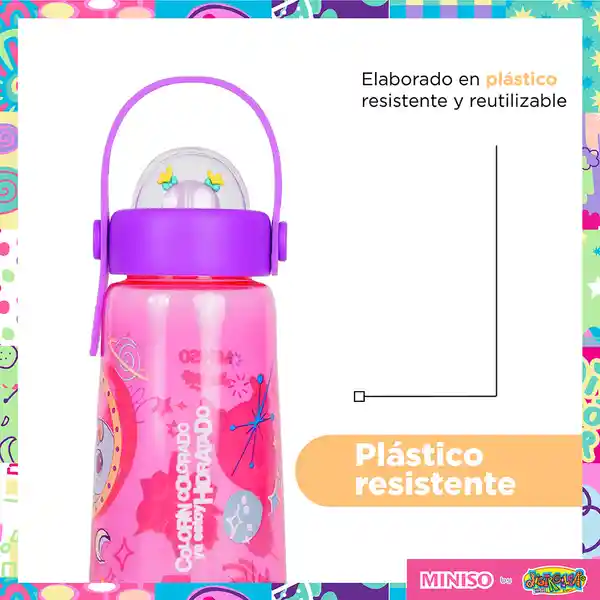 Botilito Plastico de la Serie Distroller Asa Rosa 600 mL Miniso