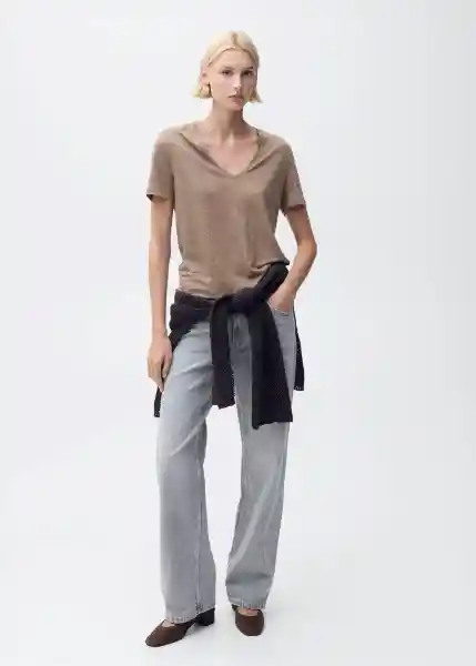 Camiseta Linito Taupe Talla M Mujer Mango