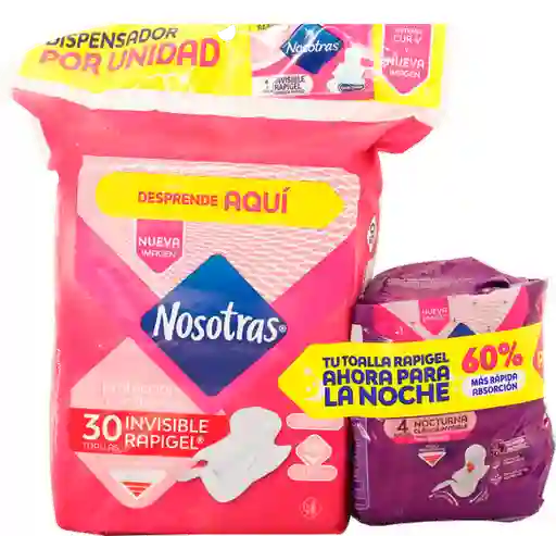 Nosotras Toalla Higiénica Rapigel Invisible + Toalla Noche