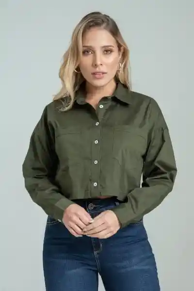 Camisa Crop Onauti Color Verde Militar Talla M Ragged