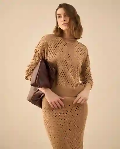 Blusa Tejido Duna Medio Café Talla M 462G106 Esprit