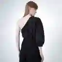Blusa Asimétrica Elástico y Manga 3/6 Negro M Fuera de Serie