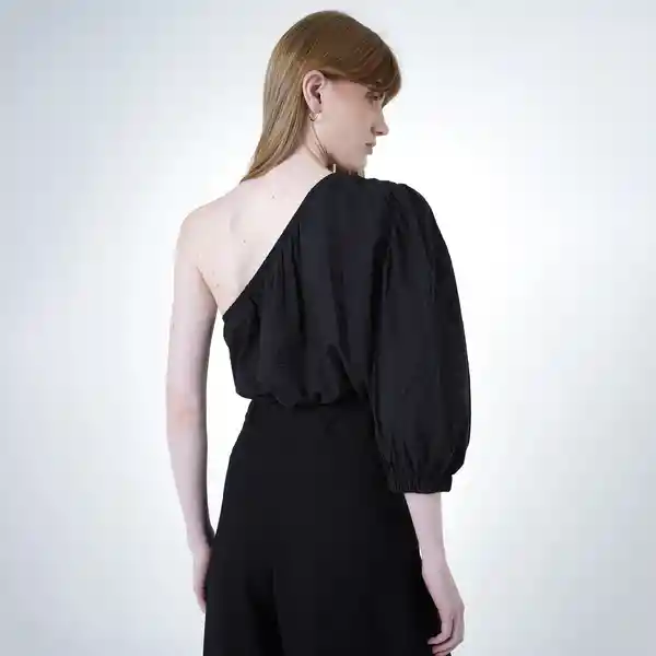Blusa Asimétrica Elástico y Manga 3/6 Negro M Fuera de Serie
