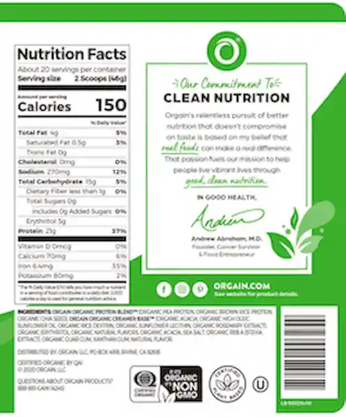  Orgain  Protein A Vegetal En Polvo Sabor Vainilla 