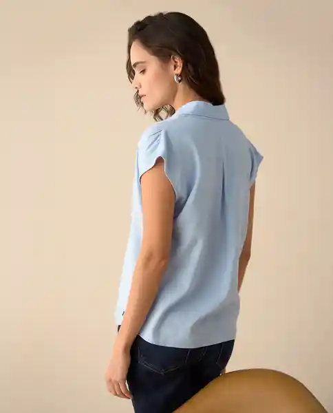 Camisa Azul Lana Claro Talla M 111G001 Espirit