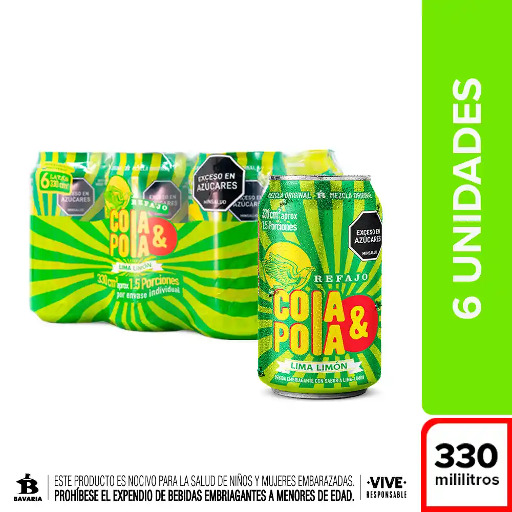 Refajo Cola y Pola Lima Limón Lata 330ml x6