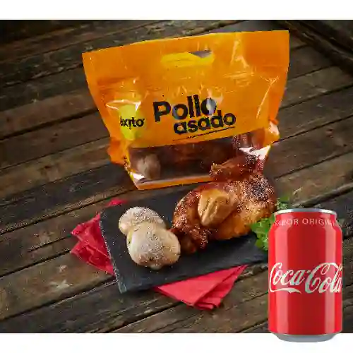 Medio Pollo Asado +Acompañante +Cocacola Org 330 ml