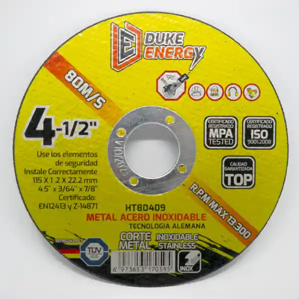 Duke Energy Disco Corte Metal Acero Inoxidable 4 1/2" HT80409