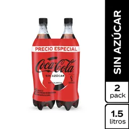 Pack Gaseosa Coca-Cola sin Azúcar PET 1.5L x 2 Unds