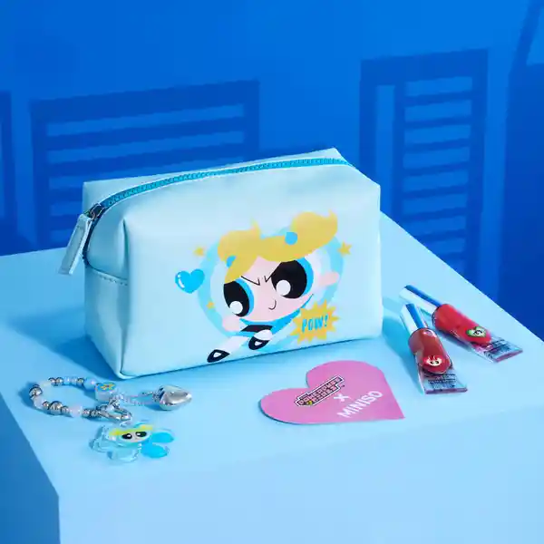 Cosmetiquera Corazón Chicas Superpoderosas Azul Claro Miniso