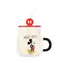 Taza Cerámica Tapa y Pitillo Mickey Mickey Mouse 410 mL Miniso