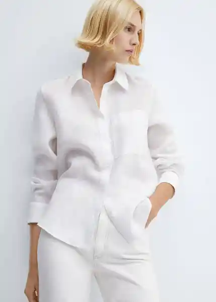 Camisa Lino Offwhite Talla 18 Mujer Mango