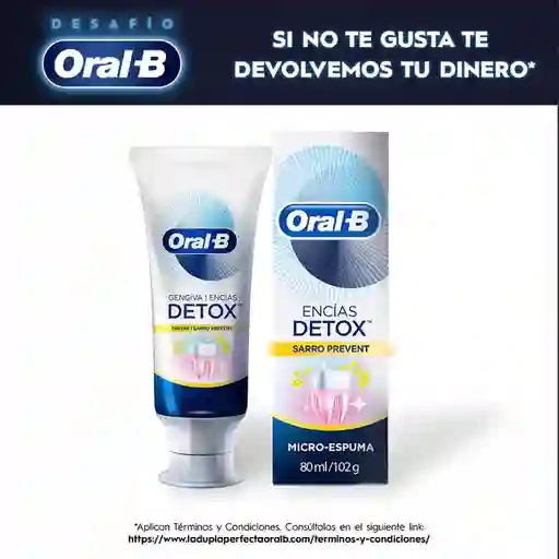 Oral-B Crema Dental Encías Detox Sarro Prevent Microespuma con Flúor 80 ml