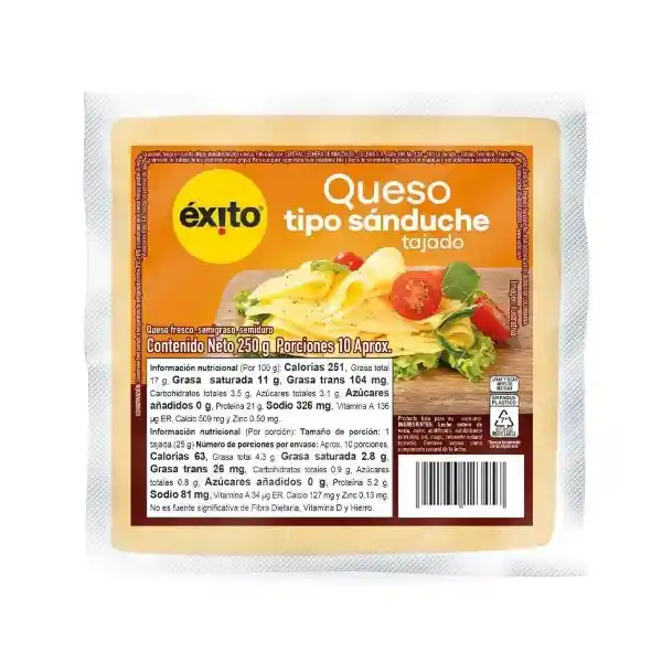 Queso Tipo Sándwich Tajado Exito