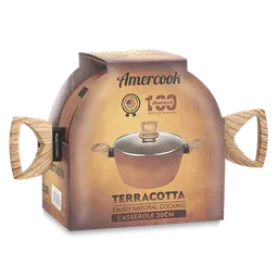 Amercook Cacerola Con Tapa de Vidrio Terracota 20 cm