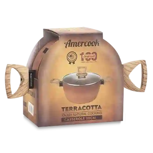 Amercook Cacerola Con Tapa de Vidrio Terracota 20 cm