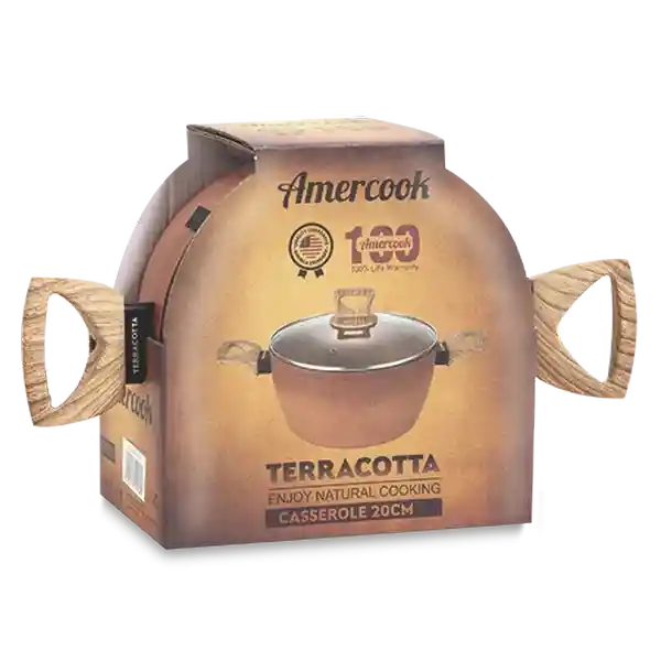 Amercook Cacerola Con Tapa de Vidrio Terracota 20 cm