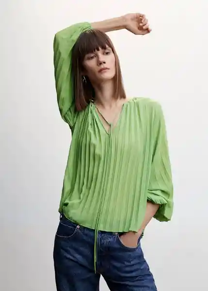 Blusa Plis Verde Talla XS Mujer Mango