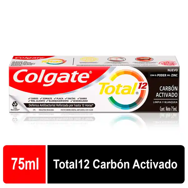Crema Dental Colgate Total 12 Carbón Activado con Zinc 75ml 