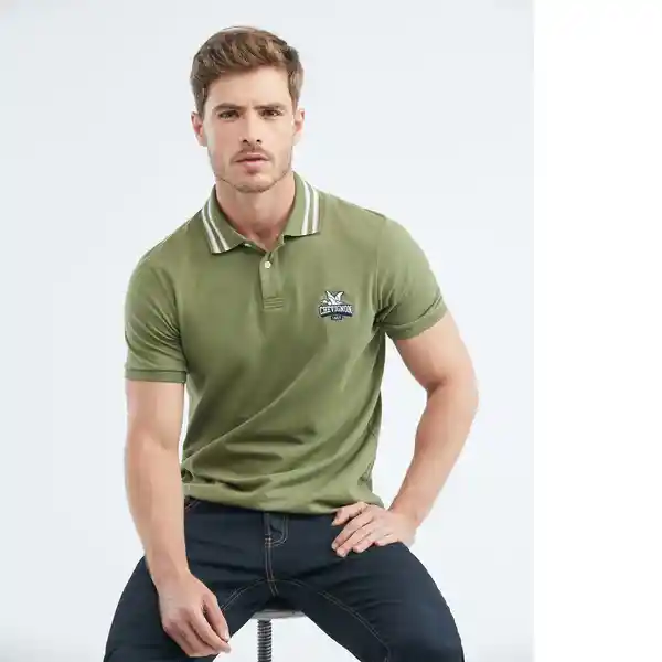 Camiseta Strips Neck Hombre Verde Medio Talla S Chevignon