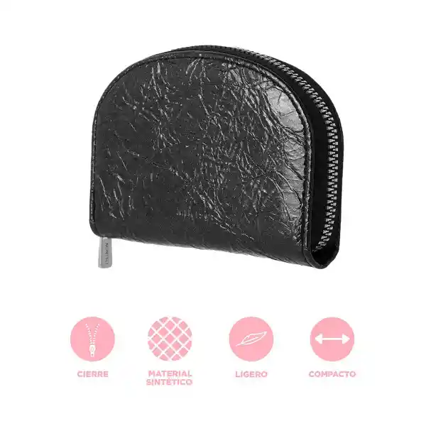 Tarjetero Media Luna Craquelado Negro Serie Miniso