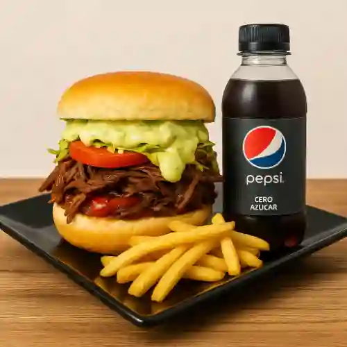 Combo hamburguesa de carne desmechada