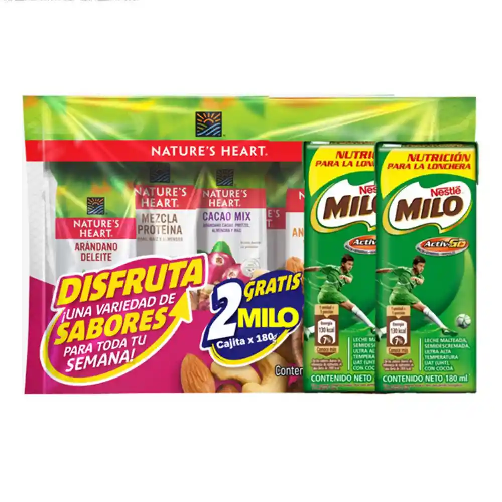 Oferta Mezcla Snack Variados Gts Leche Milo Natures Heart 200 Gr