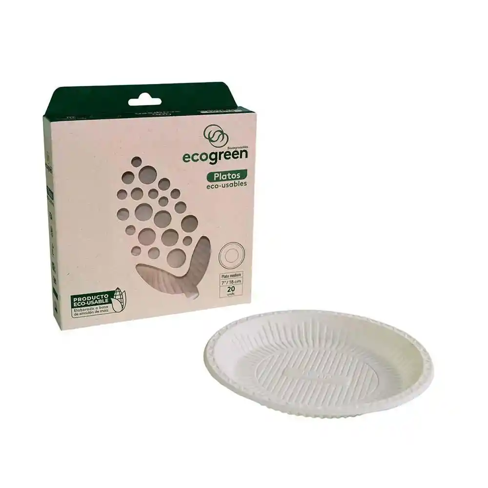 Plato Desechable Biodegradable Medium Caja X 20 Und.