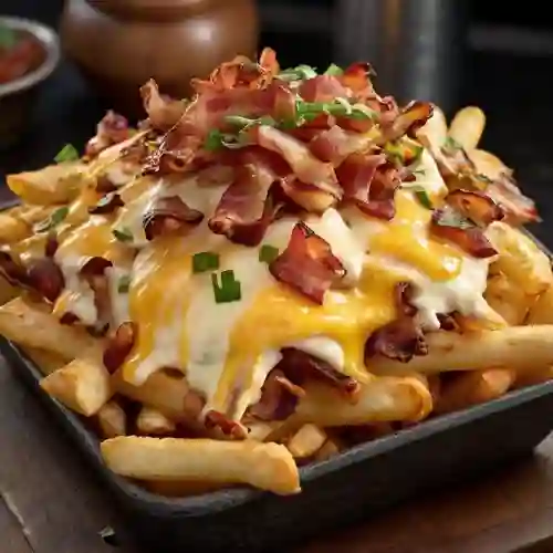 Papas con Queso Cheddar y Tocino