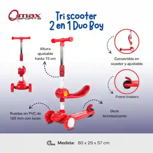 Qmax Sports Patineta Triscooter 2 en 1 Sit And Scoot Boy