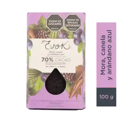 Evok Barra de Chocolate Mora Canela Arándano Azul 70%