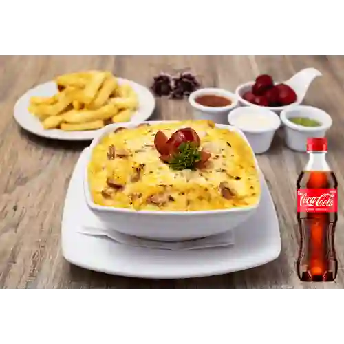 Espaguetis Carbonara Gratinados +CocaCola Org 400ml