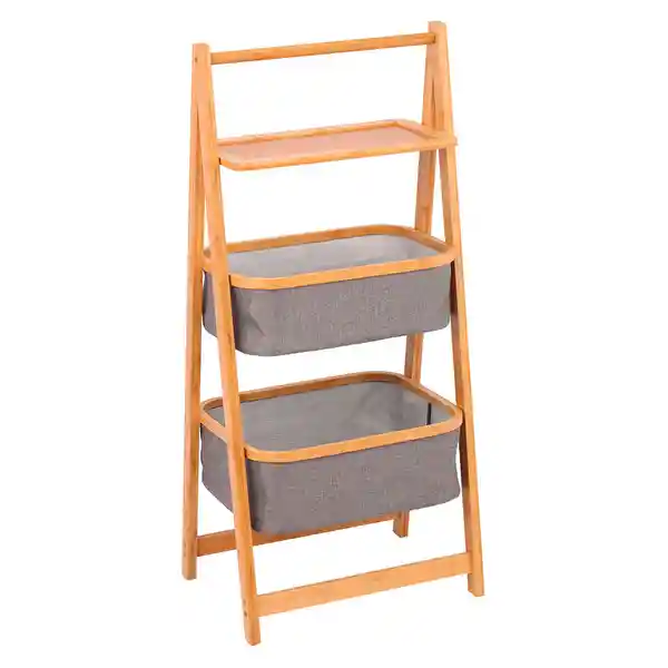 Cotidiana Estante Organizador Repisa 2 Cestos Tela Bambú/Gris